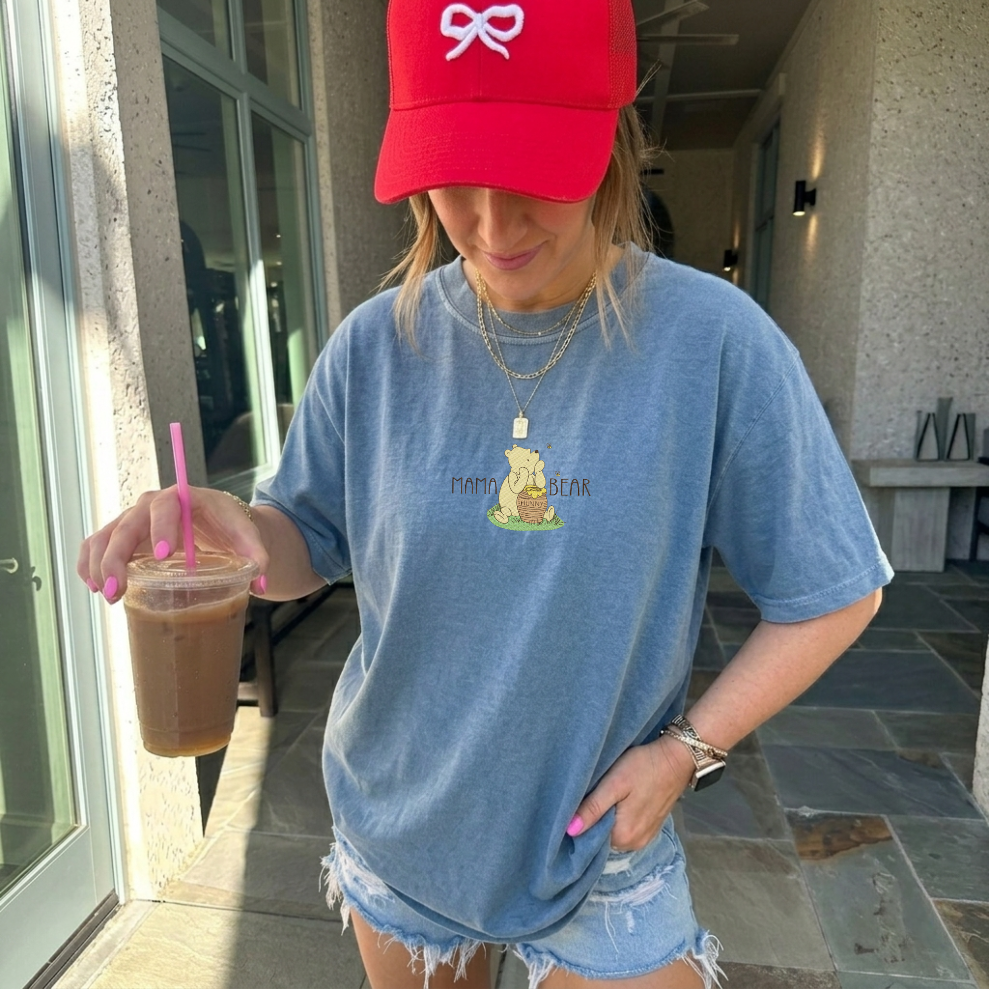Embroidered Bear Honey Mama T-shirt