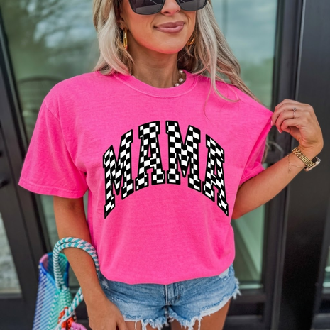 Neon Checkered Mama T-shirt