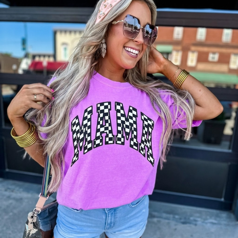 Neon Checkered Mama T-shirt