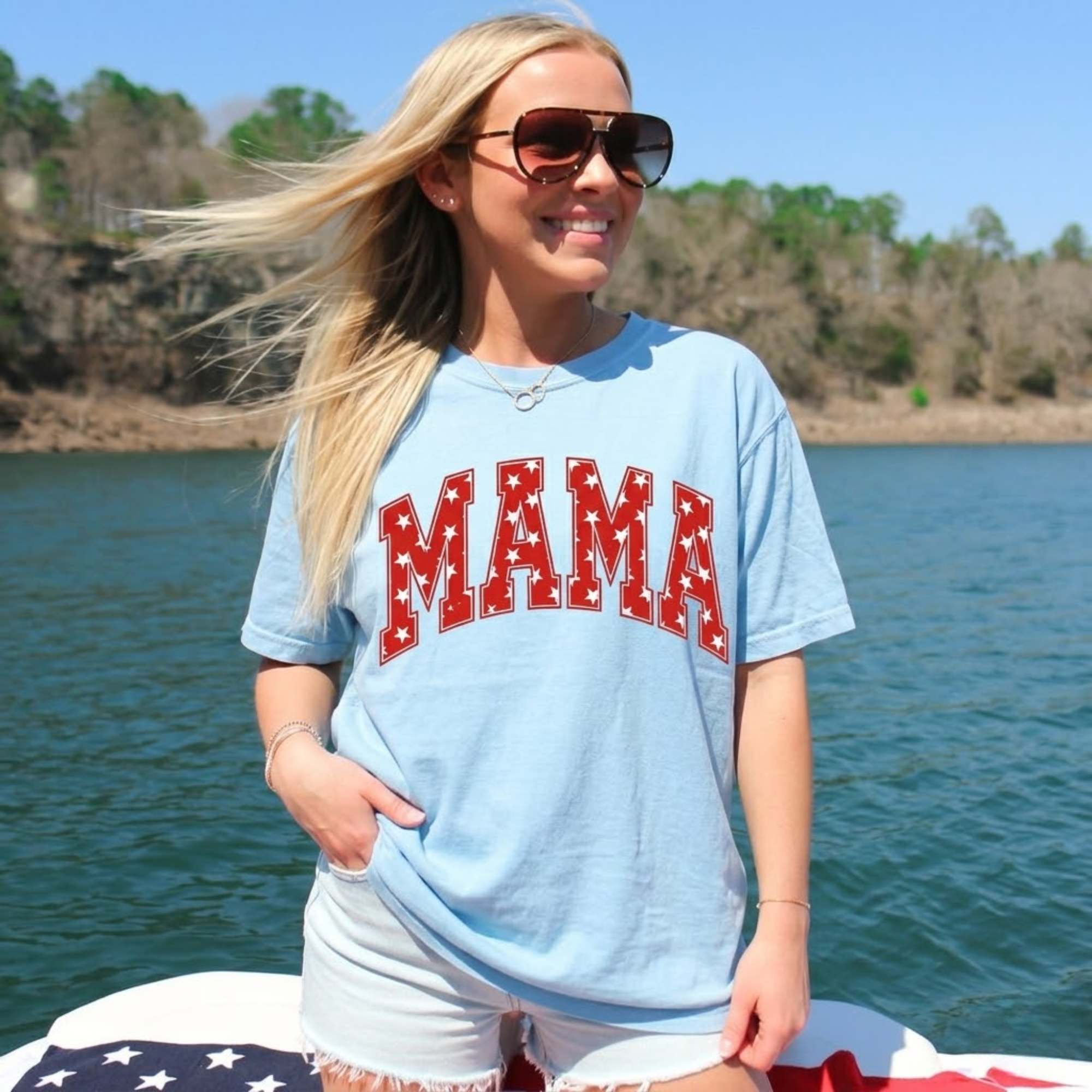 Patriotic Mama Red White Blue Stars T-shirt