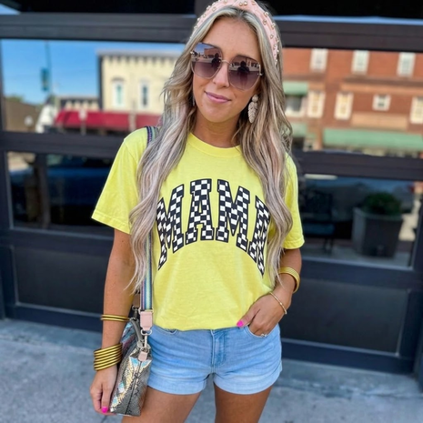Neon Checkered Mama T-shirt