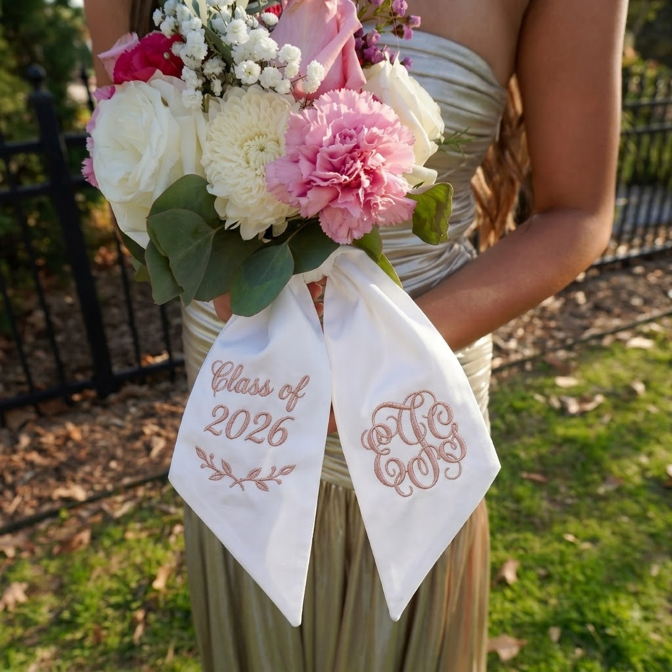 Personalized Prom Bouquet Sash Embroidered Name