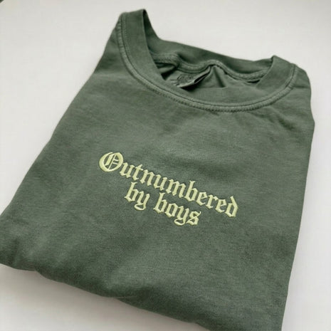 Embroidered Outnumbered By Boys T-shirt