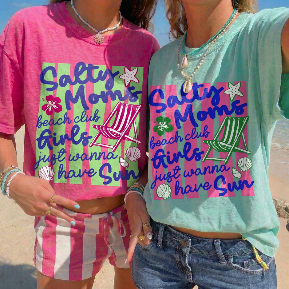 Coquette Neon Salty Moms Beach Club T-shirt
