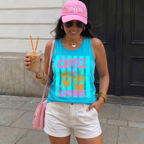 Iced Coffee& Sunshine  Striped Tank Top
