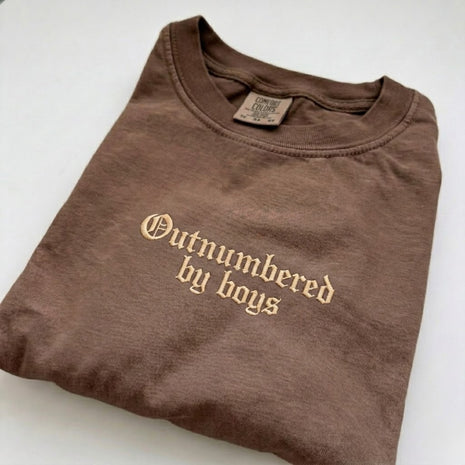 Embroidered Outnumbered By Boys T-shirt