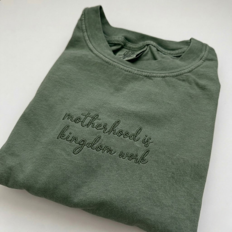 Embroidered Motherhood is Kingdom Work T-shirt