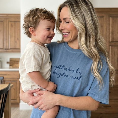 Embroidered Motherhood is Kingdom Work T-shirt