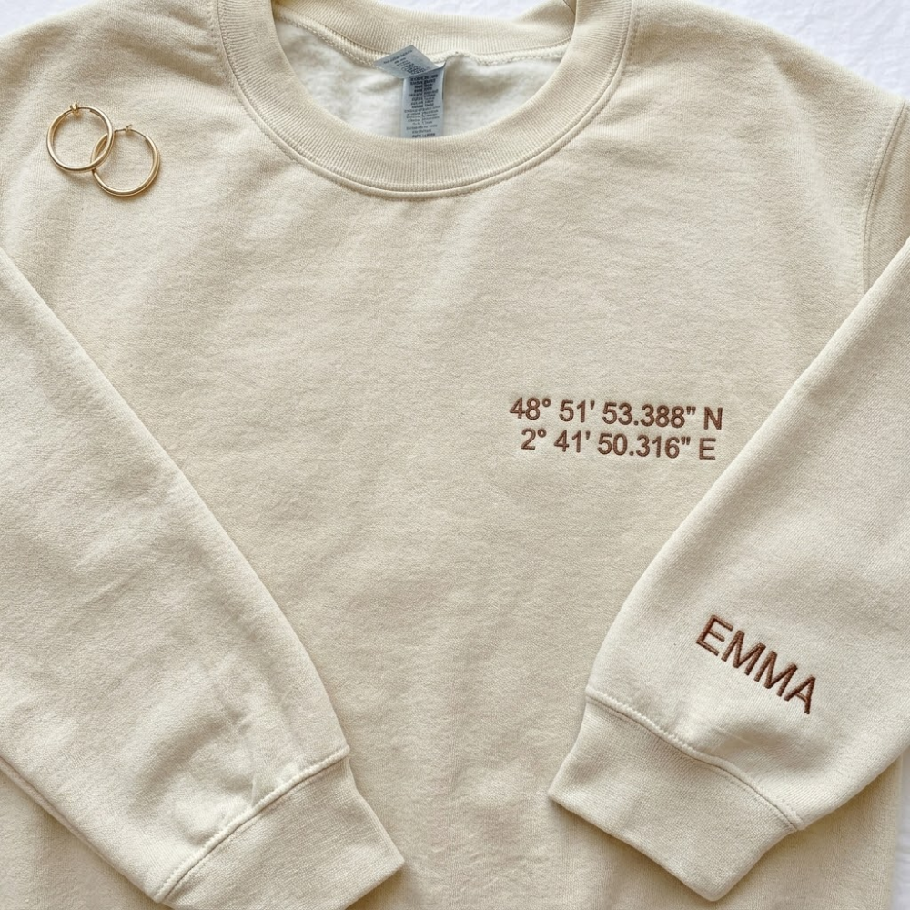 Personalized Embroidered Location Coordinates Sweatshirt