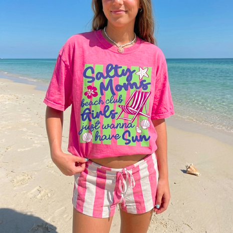 Coquette Neon Salty Moms Beach Club T-shirt
