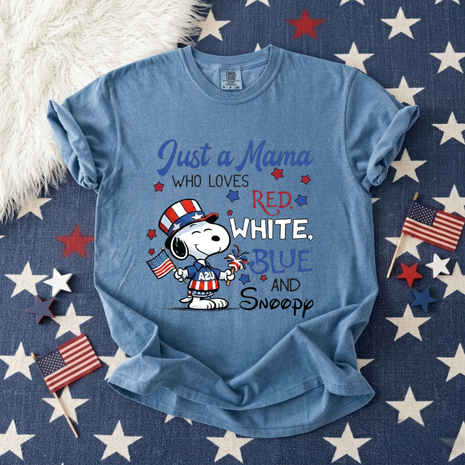Just a Mama Who Loves Red, White, Blue T-shirt