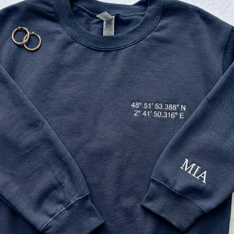 Personalized Embroidered Location Coordinates Sweatshirt