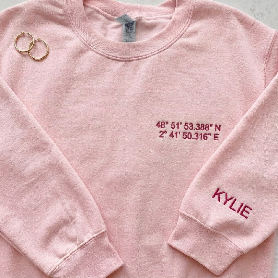Personalized Embroidered Location Coordinates Sweatshirt