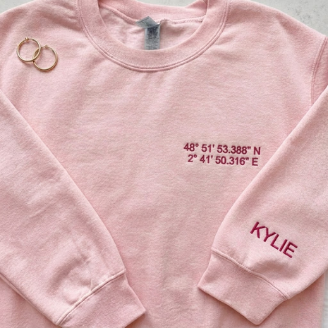 Personalized Embroidered Location Coordinates Sweatshirt