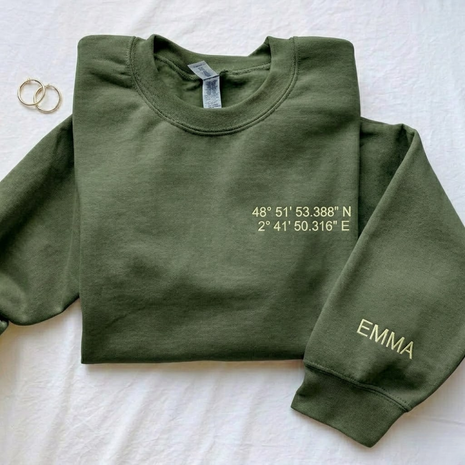 Personalized Embroidered Location Coordinates Sweatshirt