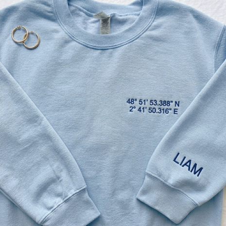 Personalized Embroidered Location Coordinates Sweatshirt