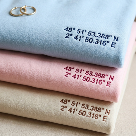 Personalized Embroidered Location Coordinates Sweatshirt