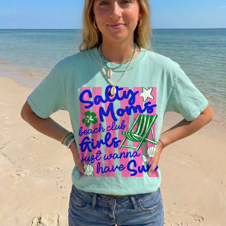 Coquette Neon Salty Moms Beach Club T-shirt