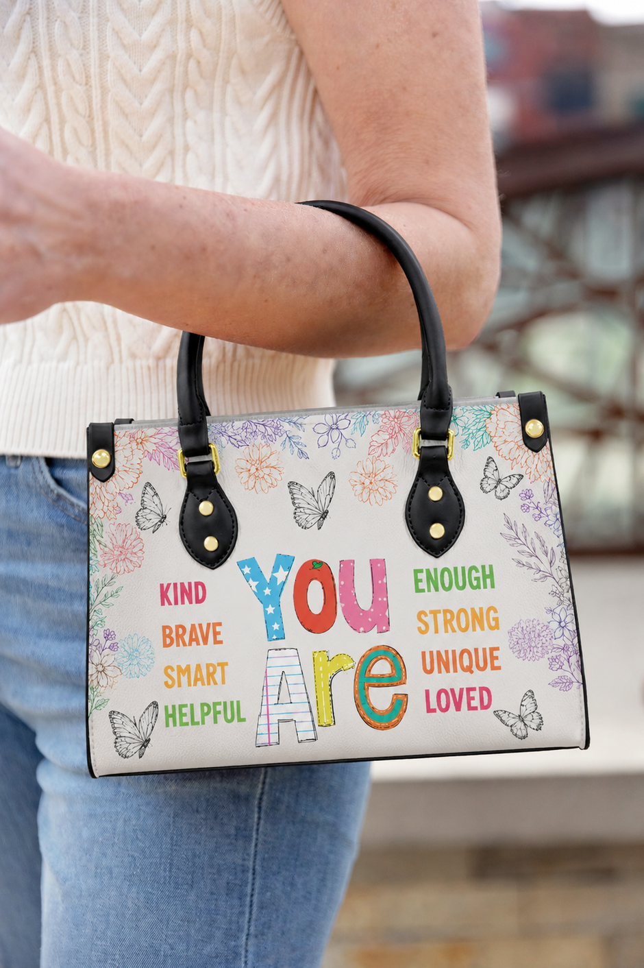 You Are Enough Inspirational Leather Handbag