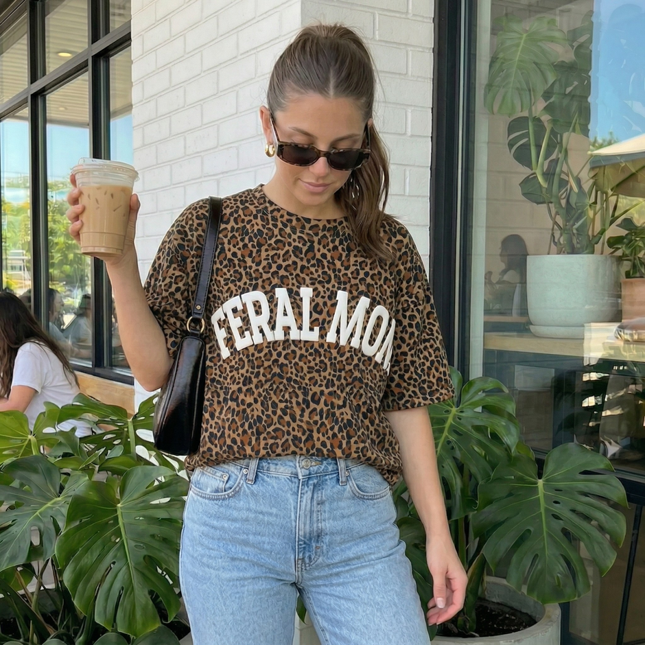 PUFF 'FERAL MOM' Leopard T-shirt