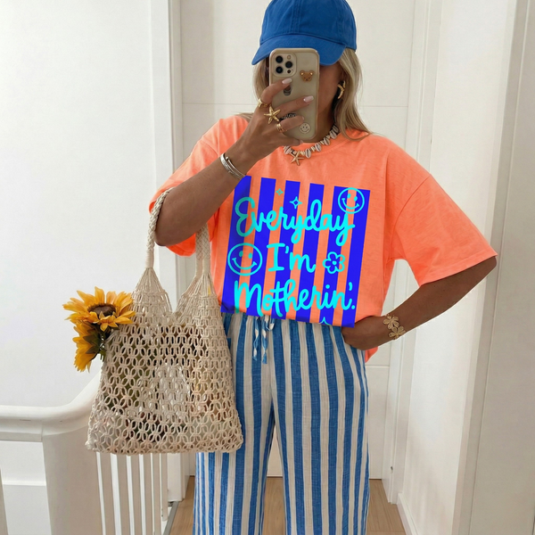 Striped Neon Coquette Everyday I'm Motherin' T-shirt