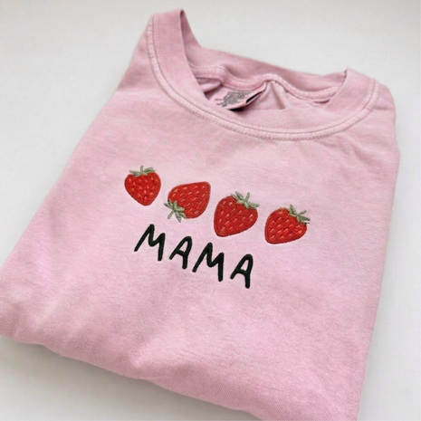 Embroidered Strawberry Mama T-shirt