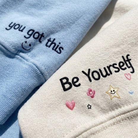 Embroidered Heart Sweatshirt, Keep Yourselft & You Got This Sleeves
