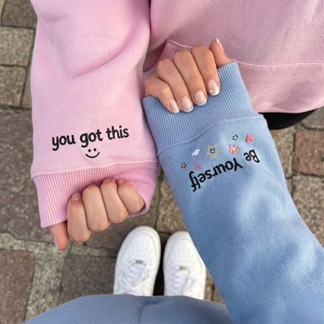 Embroidered Heart Sweatshirt, Keep Yourselft & You Got This Sleeves