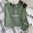 Personalized Embroidered Mama With Kid Name On Sleeve Sweatshirt