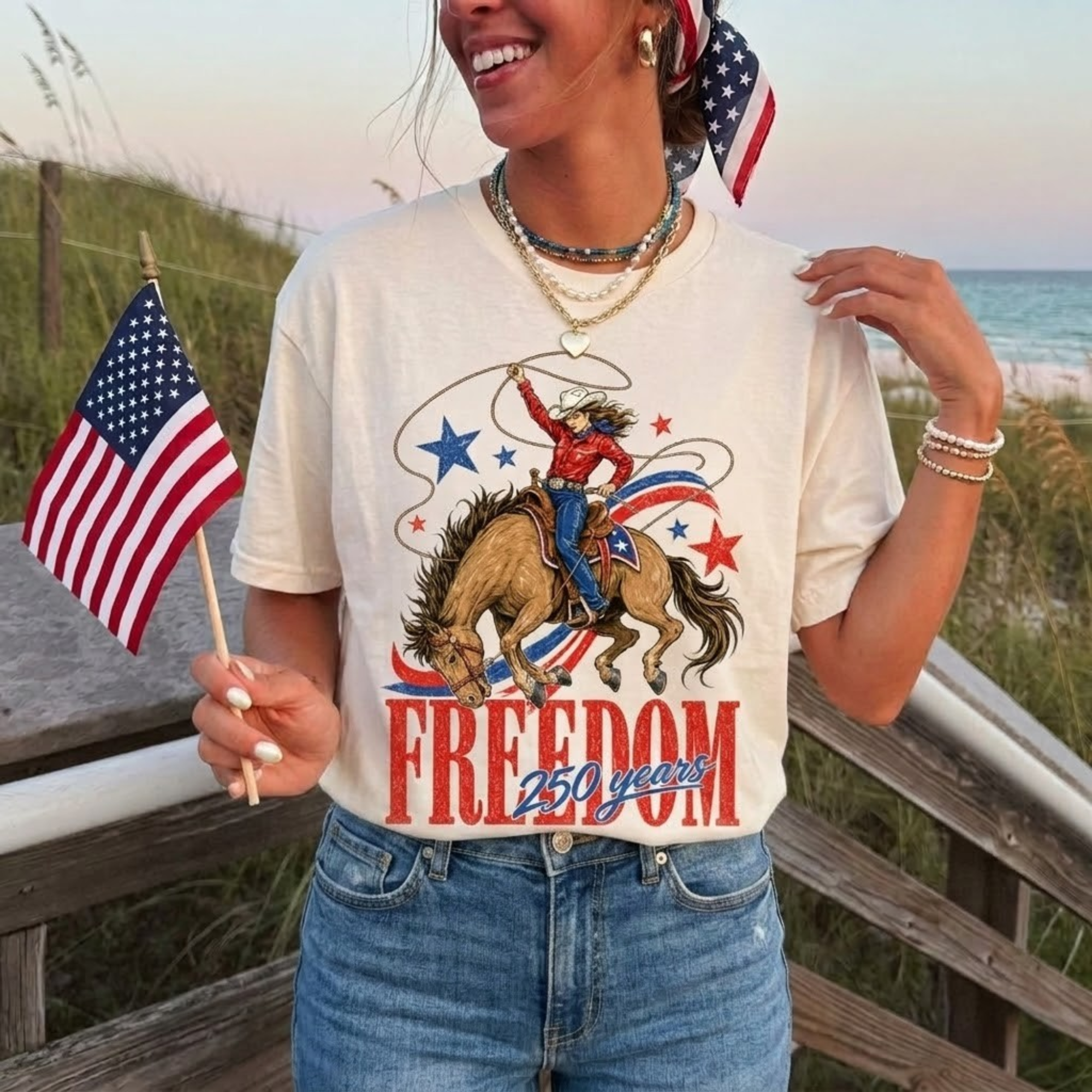 Freedom 250 Years Cowgirl Graphic T-Shirt