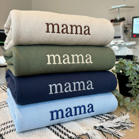 Personalized Embroidered Mama With Kid Name On Sleeve Sweatshirt