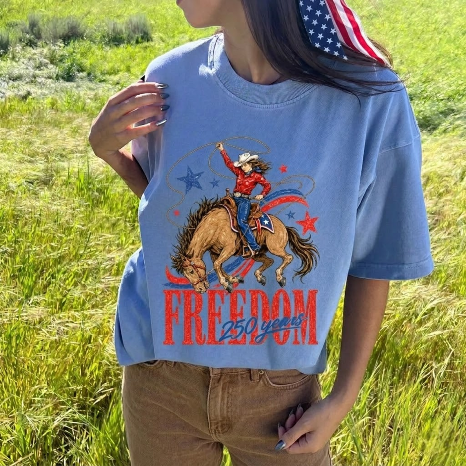 Freedom 250 Years Cowgirl Graphic T-Shirt