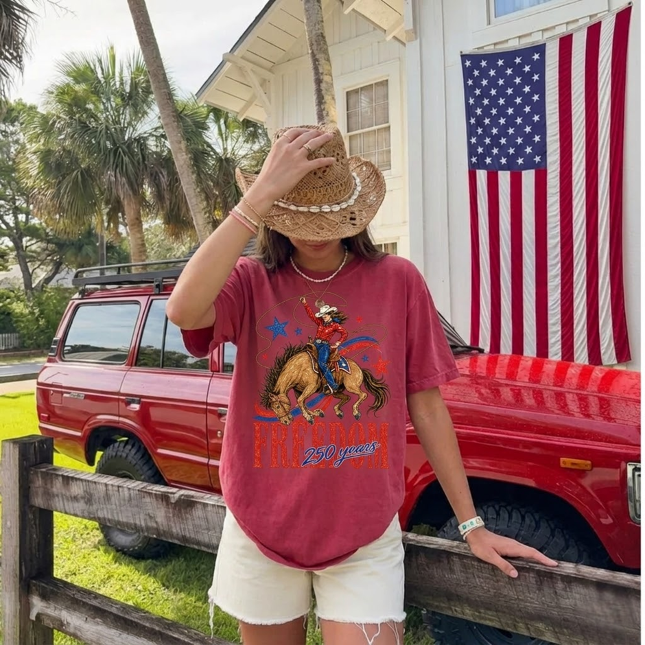 Freedom 250 Years Cowgirl Graphic T-Shirt