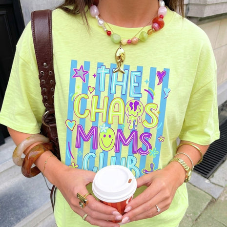Preppy Neon Striped Chaos Mamas Club T-shirt