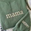 Personalized Embroidered Mama With Kid Name On Sleeve Sweatshirt