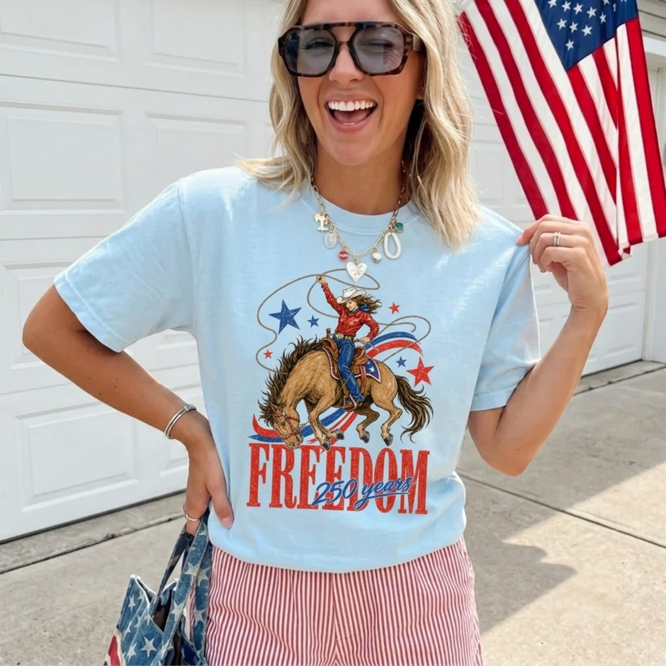 Freedom 250 Years Cowgirl Graphic T-Shirt