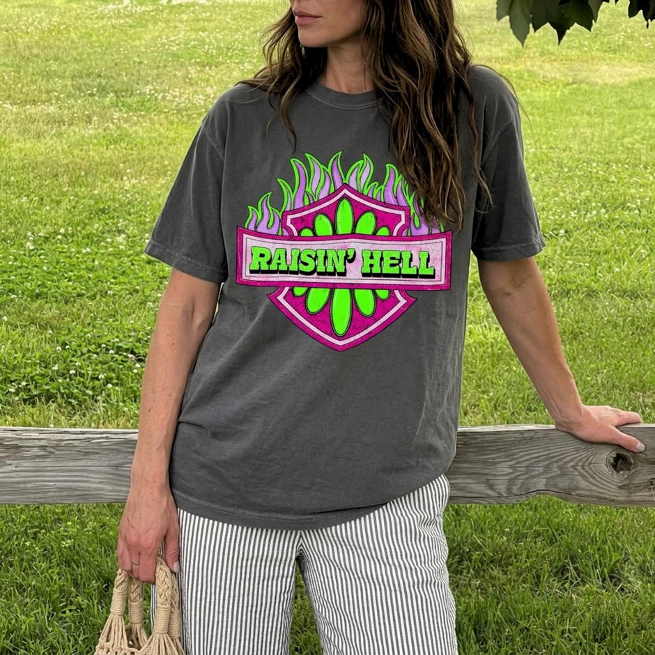 Raisin' Hell Checkered Graphic T-shirt