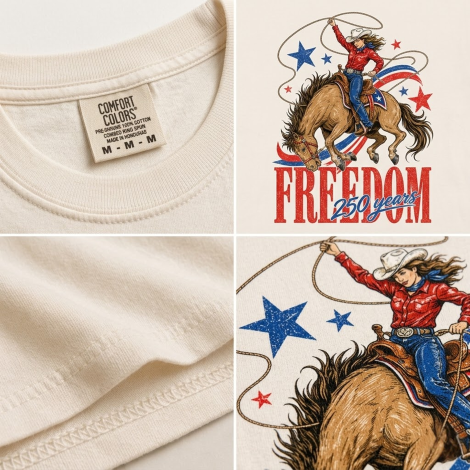 Freedom 250 Years Cowgirl Graphic T-Shirt