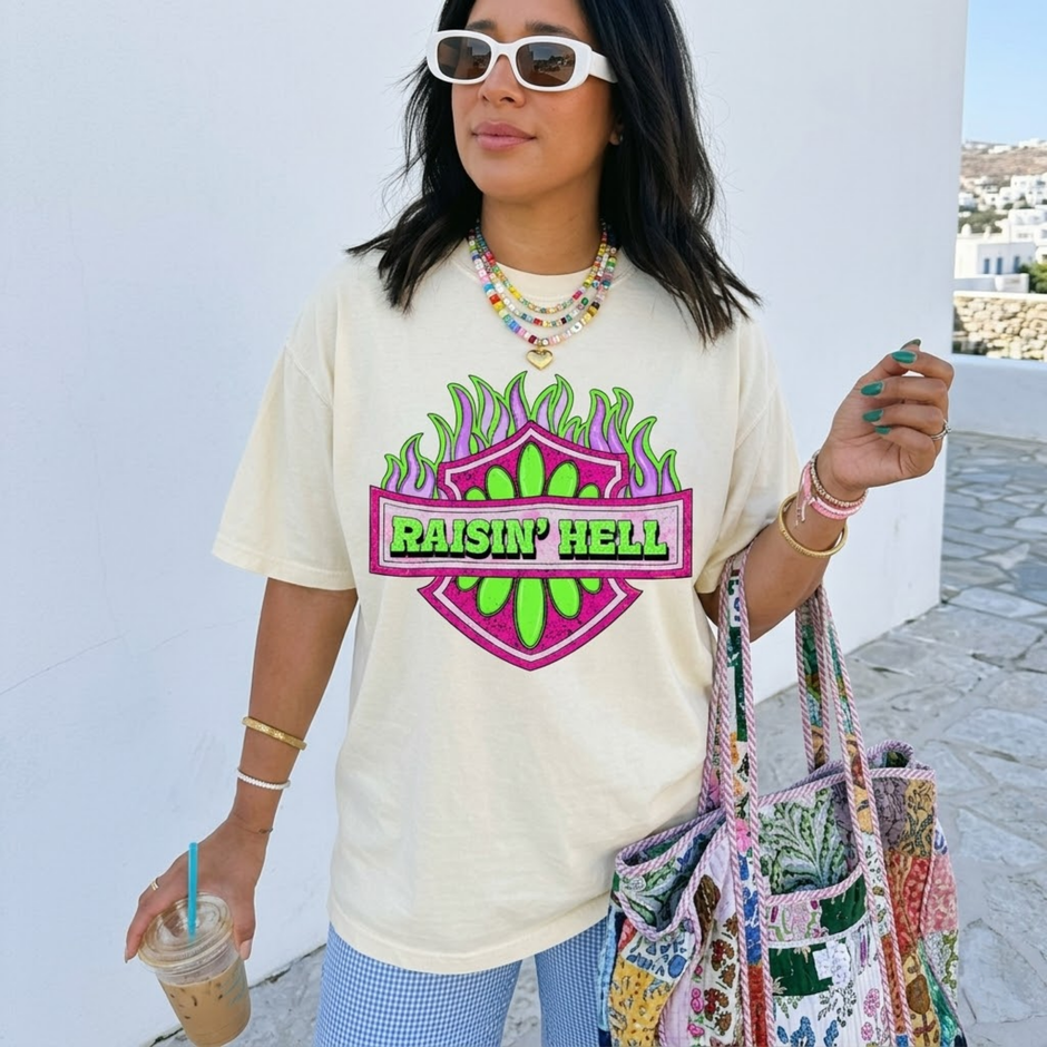 Raisin' Hell Checkered Graphic T-shirt