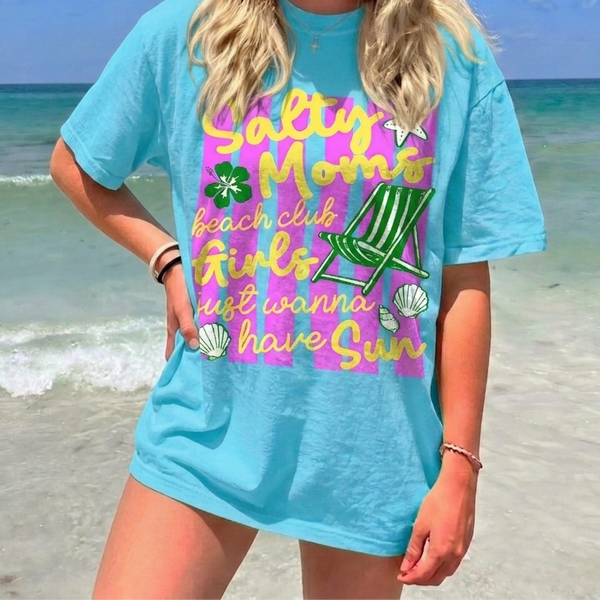 Coquette Neon Salty Moms Beach Club T-shirt