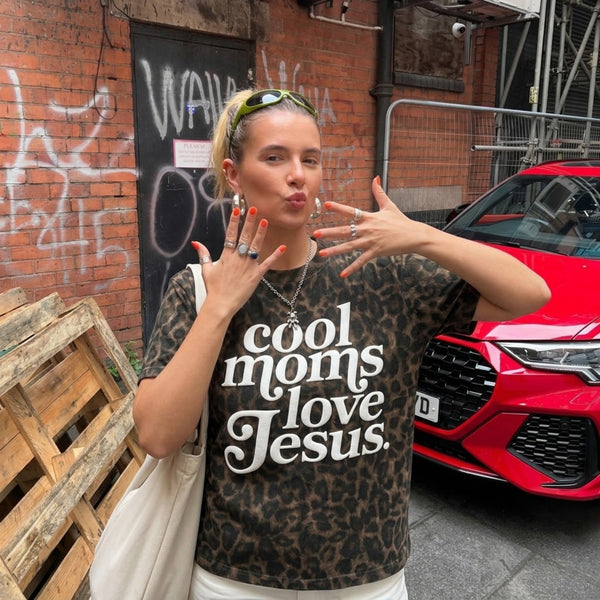 PUFF Cool Moms Love Jesus Leopard T-shirt