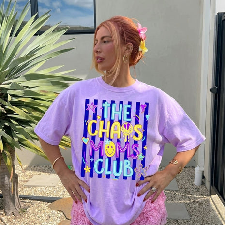 Preppy Neon Striped Chaos Mamas Club T-shirt