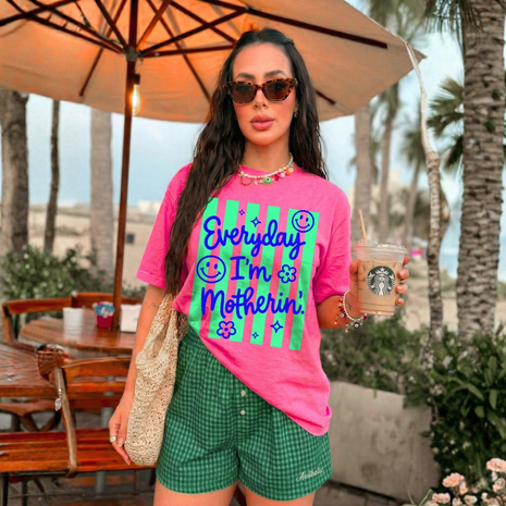 Striped Neon Coquette Everyday I'm Motherin' T-shirt