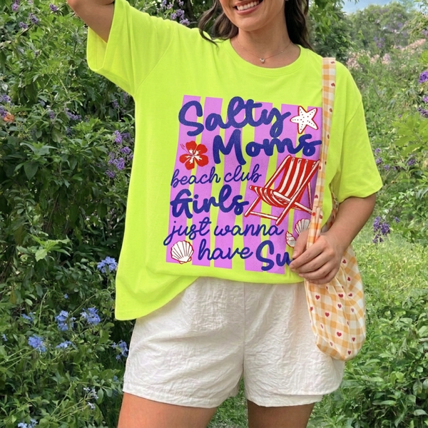 Coquette Neon Salty Moms Beach Club T-shirt