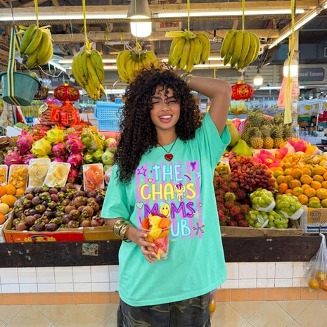 Preppy Neon Striped Chaos Mamas Club T-shirt