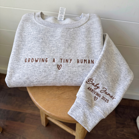 Personalized Embroidered Growing A Tiny Human Pregnancy Sweatshirt