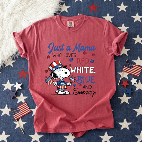 Just a Mama Who Loves Red, White, Blue T-shirt