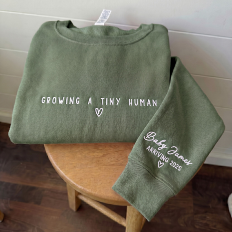 Personalized Embroidered Growing A Tiny Human Pregnancy Sweatshirt