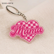 Pink Checkered Mama Heart Keychain