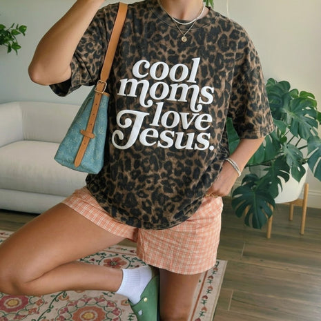 PUFF Cool Moms Love Jesus Leopard T-shirt